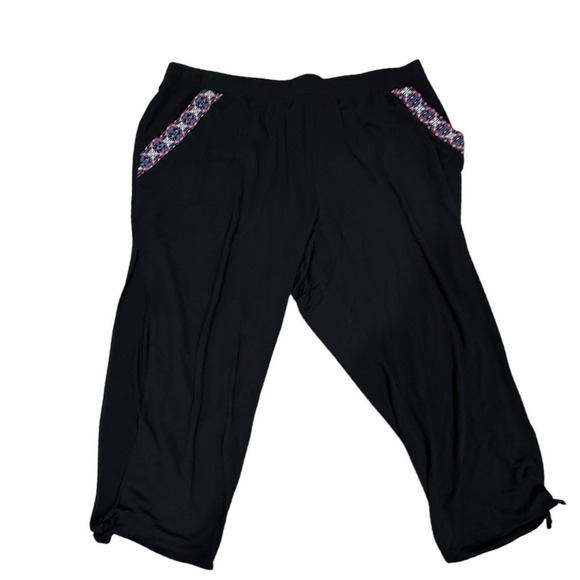 Swim by Cacique Black Floral Embroidered Open Tapered Leg Pants 26/28 Cozy - Picture 1 of 3